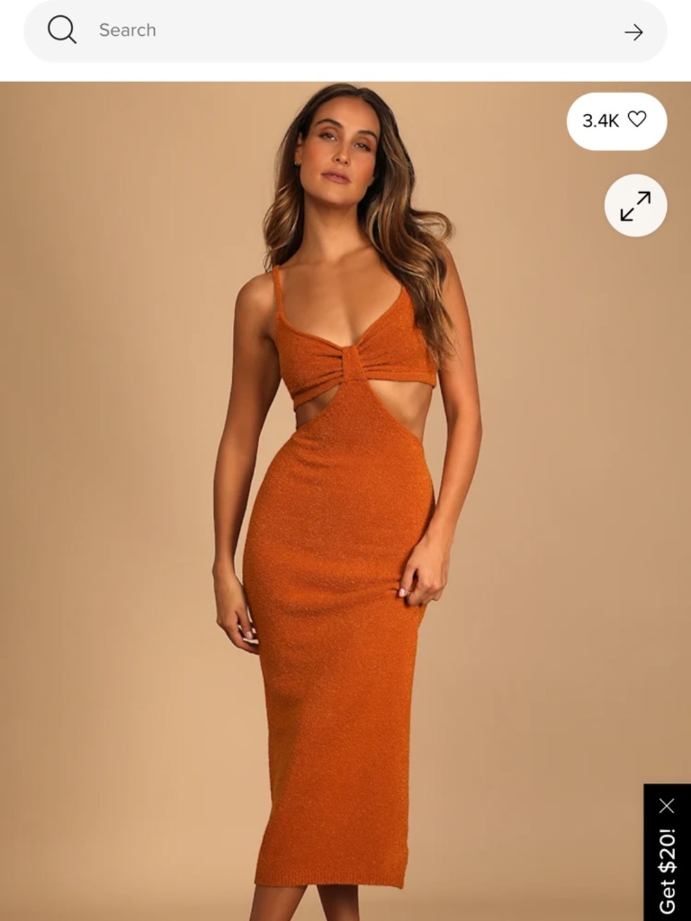 The Way I Feel Tan Cutout Midi Sweater Dress in Rust